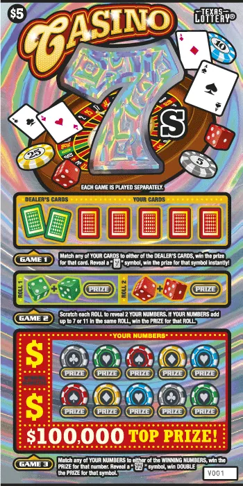Casino 7s $5 Texas scratch-off ticket