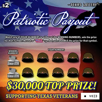 Patriotic Payout $2 Texas scratch-off ticket