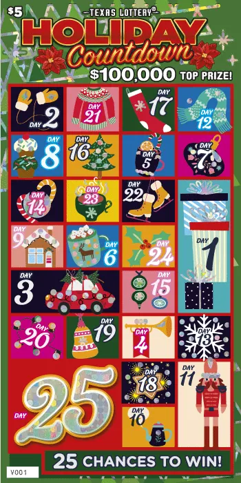 Holiday Countdown $5 Texas scratch-off ticket