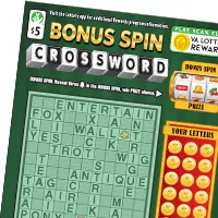 Bonus Spin Crossword $5 Virginia scratch-off ticket