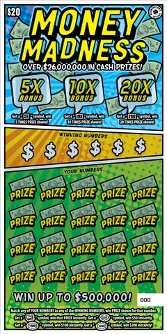 Money Madness $20 scratch-off ticket