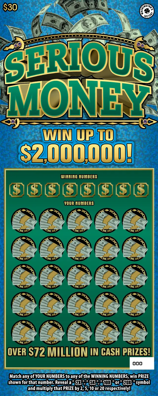 Serious Money $30 Washington scratch-off ticket