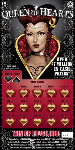 Queen Of Hearts $5 scratch-off ticket