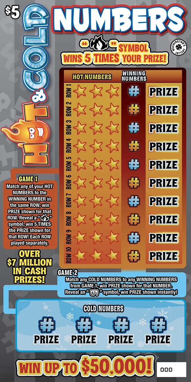 Hot & Cold Numbers $5 Washington scratch-off ticket