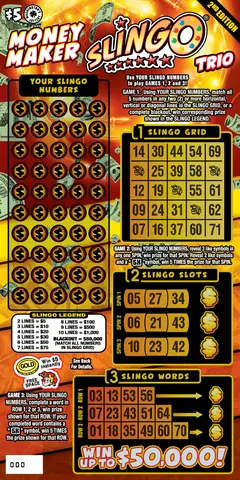 Money Maker Slingo Trio 2Nd Ed $5 scratch-off ticket
