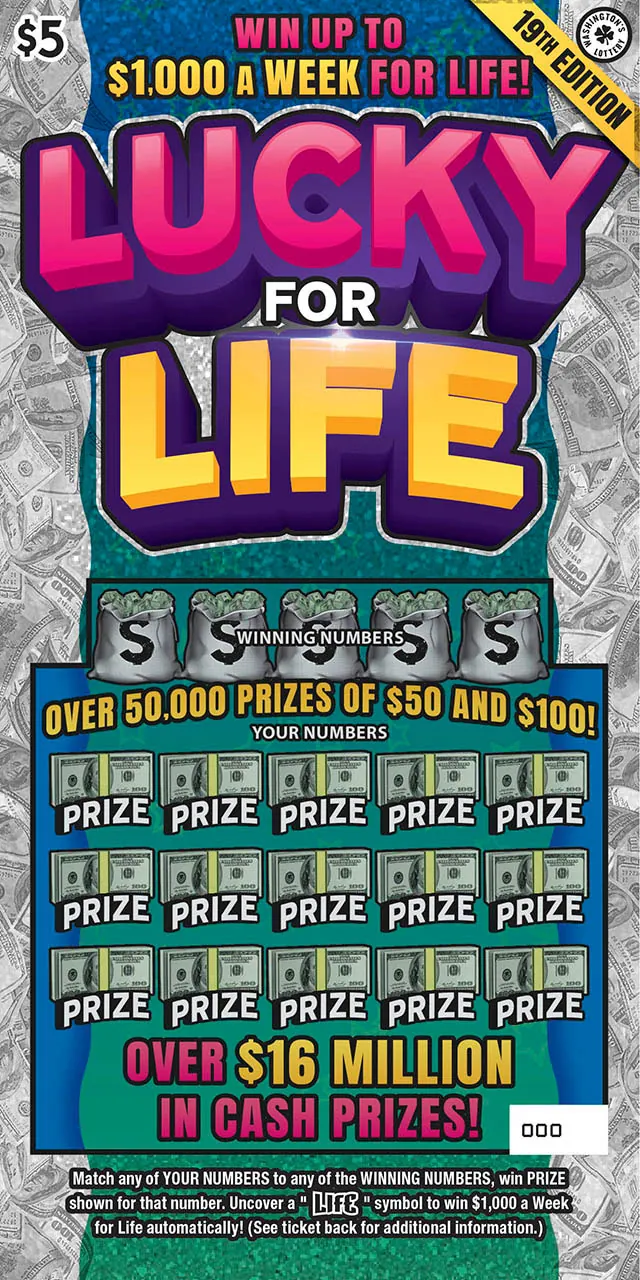 Lucky For Life 19Th Edition $5 Washington scratch-off ticket