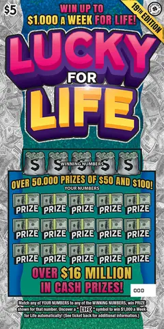 Lucky For Life 19Th Edition $5 scratch-off ticket