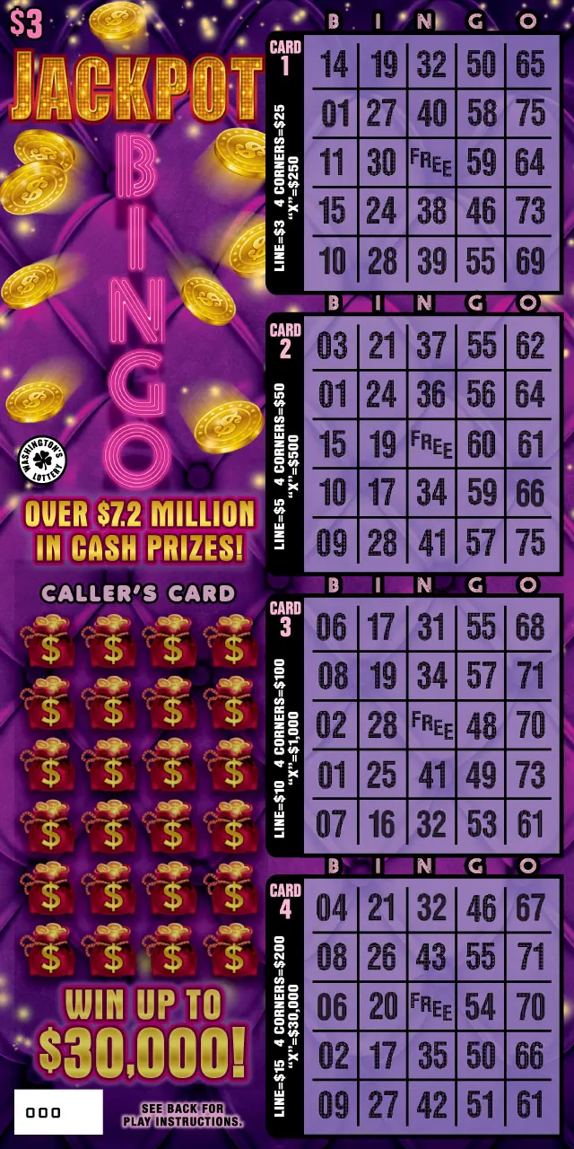 Jackpot Bingo $3 Washington scratch-off ticket