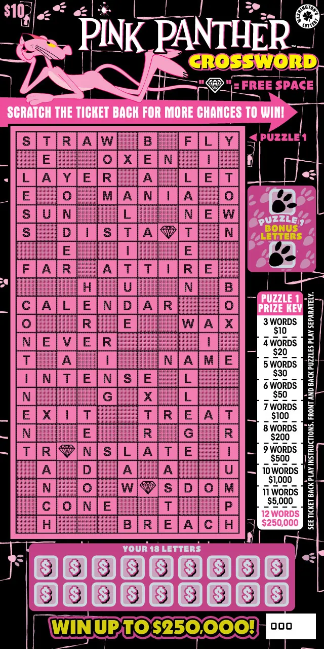 Pink Panther Crossword $10 Washington scratch-off ticket