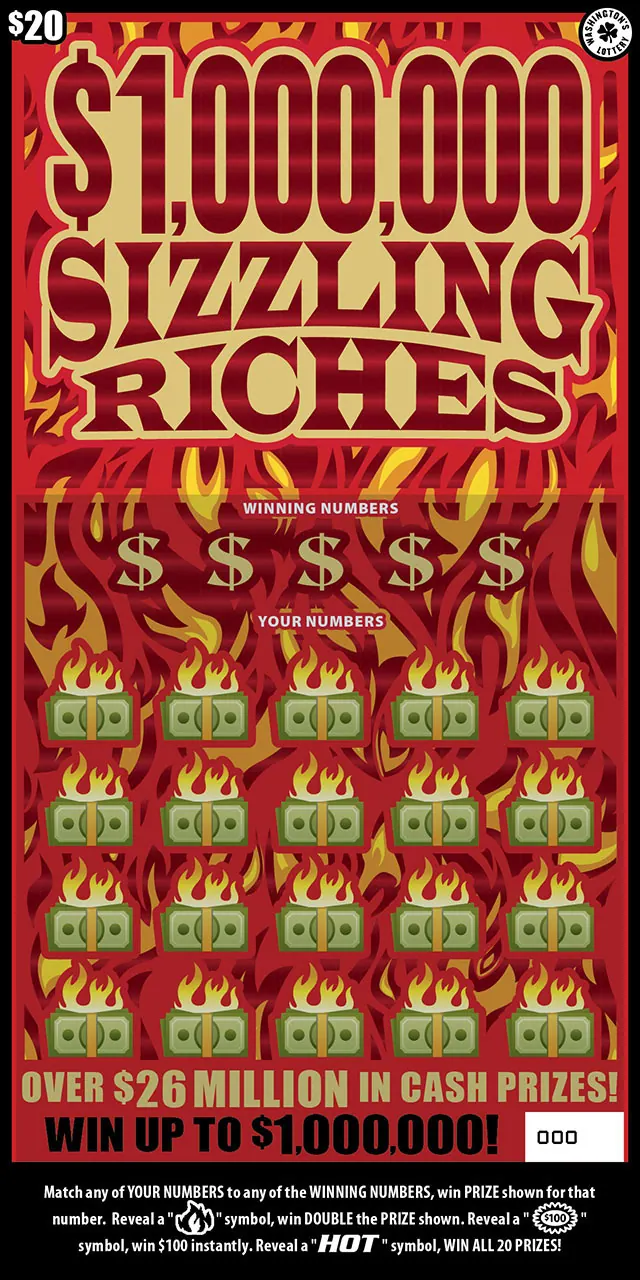 $1,000,000 Sizzling Riches $20 Washington scratch-off ticket