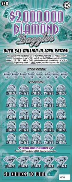 $2,000,000 DIAMOND Dazzler $30 scratch-off ticket (image: Washington's Lottery)