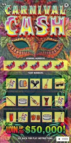 Carnival Cash $5 scratch-off ticket