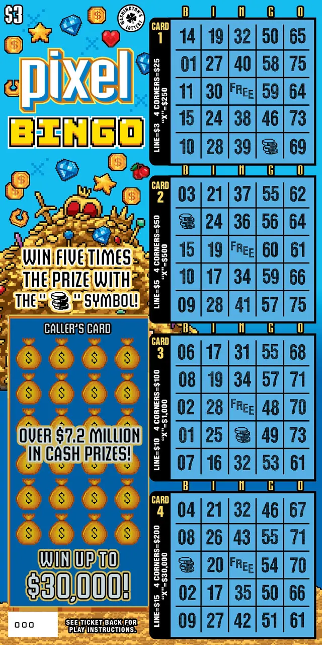 Pixel Bingo $3 Washington scratch-off ticket