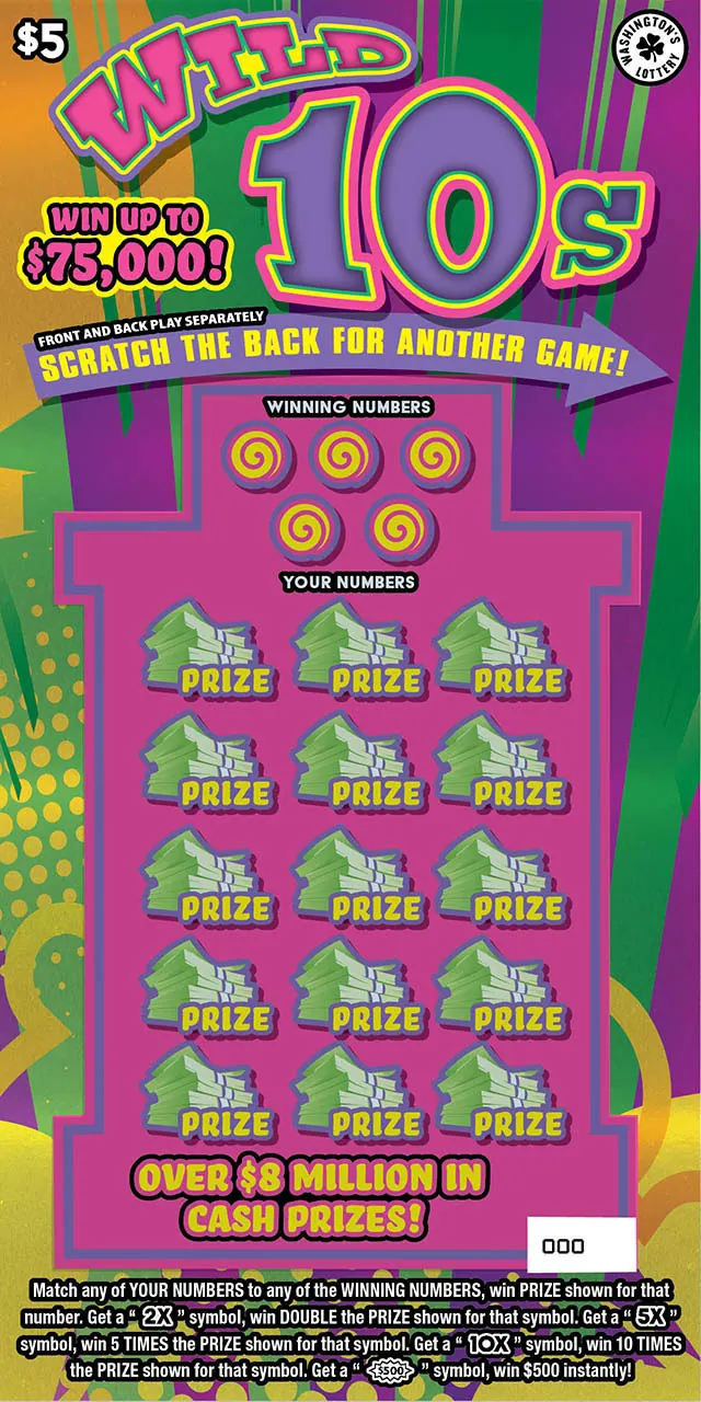 Wild 10S $5 Washington scratch-off ticket