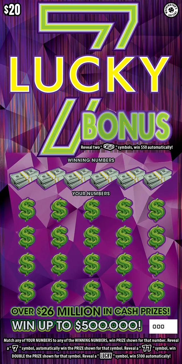 Lucky 7 Bonus $20 Washington scratch-off ticket
