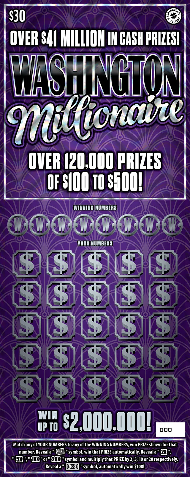 Washington Millionaire $30 Washington scratch-off ticket