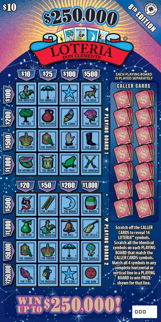 $250,000 Loteria 8Th Edition $10 Washington scratch-off ticket