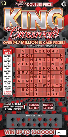 King Crossword $3 scratch-off ticket