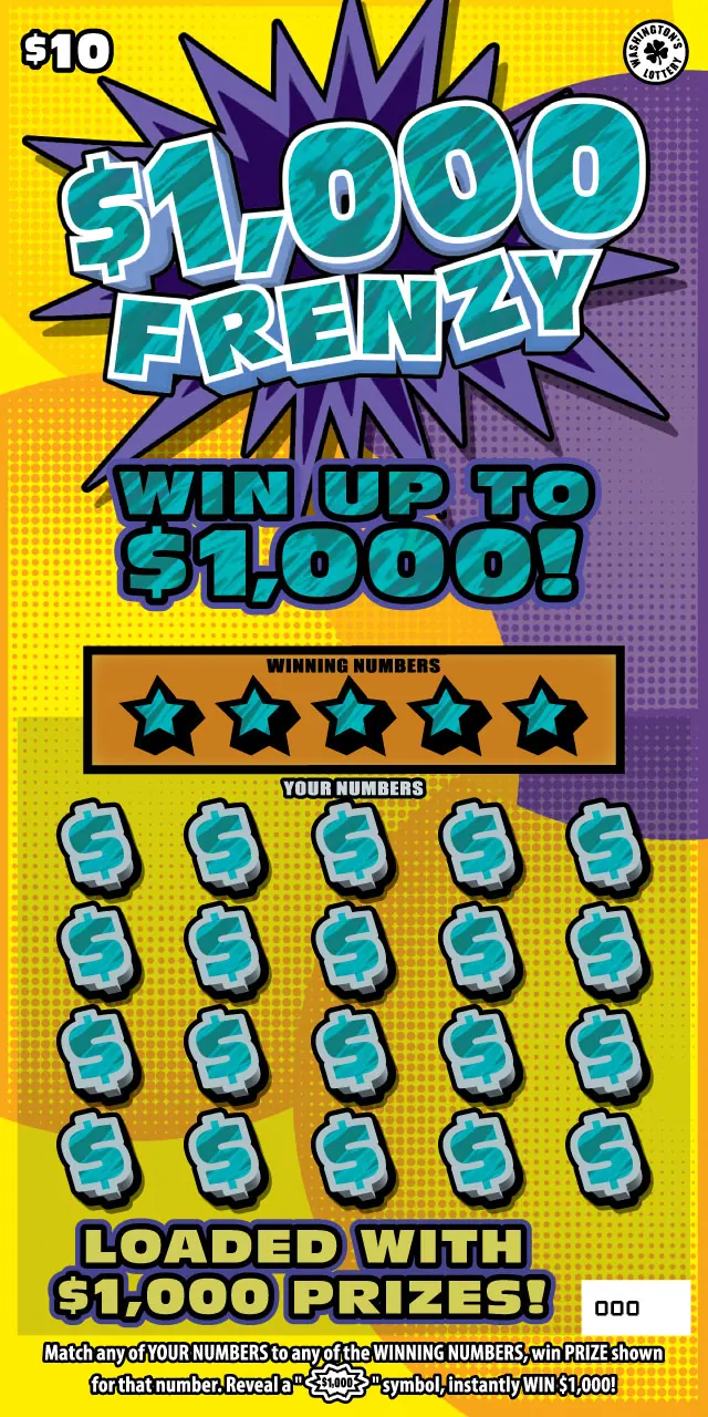 $1,000 Frenzy $10 Washington scratch-off ticket