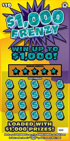 $1,000 Frenzy $10 scratch-off ticket