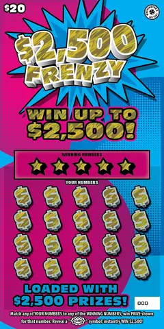 $2,500 Frenzy $20 scratch-off ticket