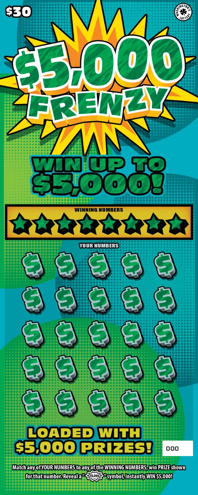 $5,000 Frenzy $30 Washington scratch-off ticket