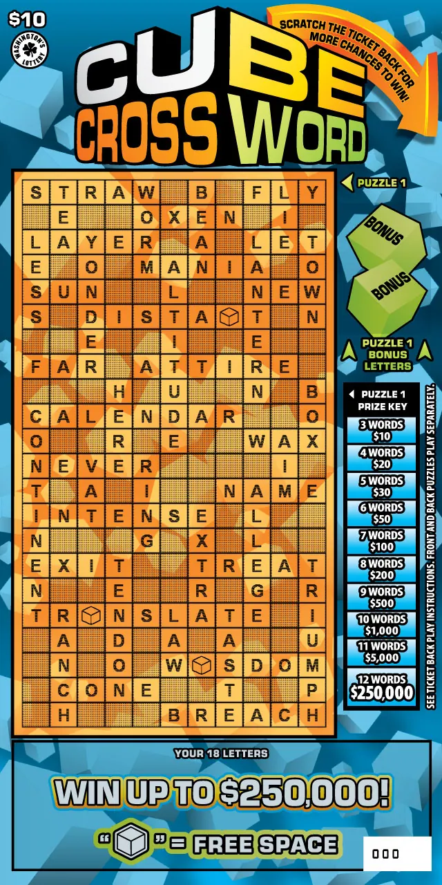 Cube Crossword $10 Washington scratch-off ticket
