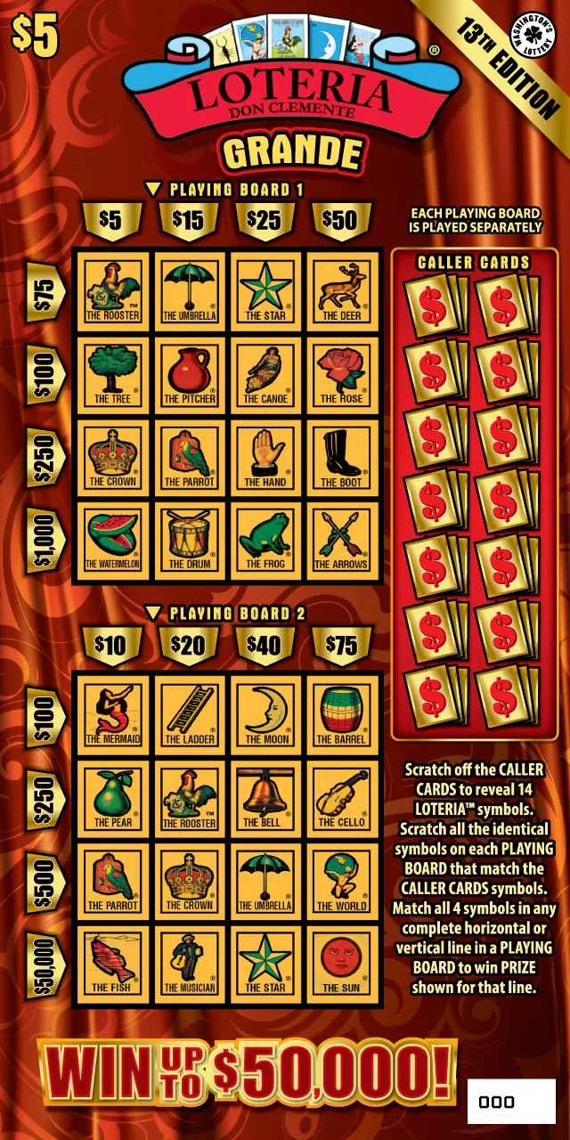Loteria Grande 13Th Edition $5 Washington scratch-off ticket