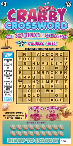 Crabby Crossword $3 scratch-off ticket