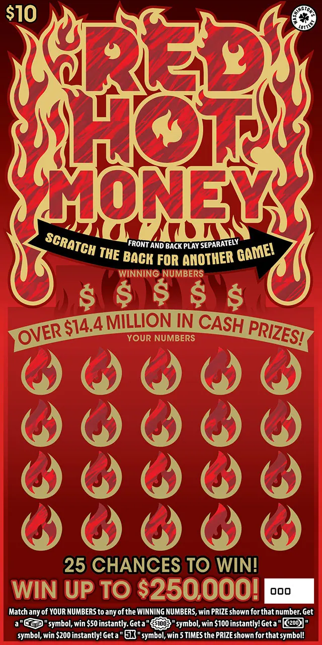 Red Hot Money $10 Washington scratch-off ticket