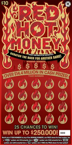Red Hot Money $10 scratch-off ticket