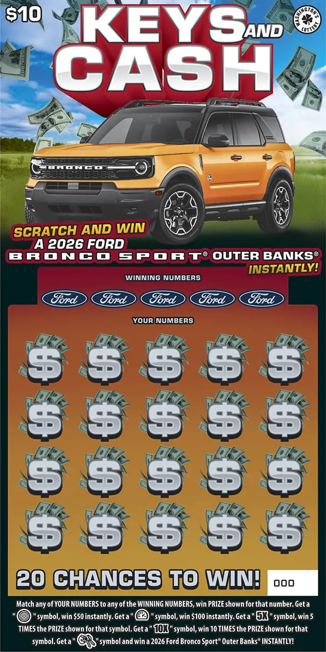 Keys And Cash $10 Washington scratch-off ticket
