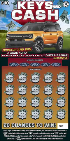 Keys And Cash $10 scratch-off ticket