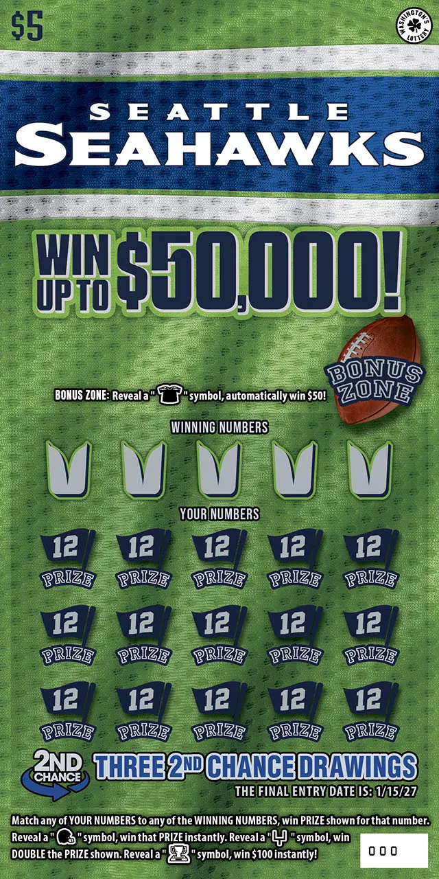 Seattle Seahawks $5 Washington scratch-off ticket
