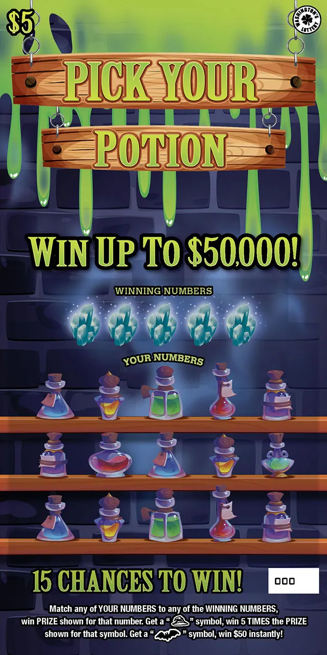 Pick Your Potion $5 Washington scratch-off ticket