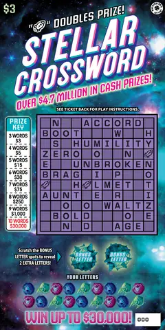 Stellar Crossword $3 scratch-off ticket