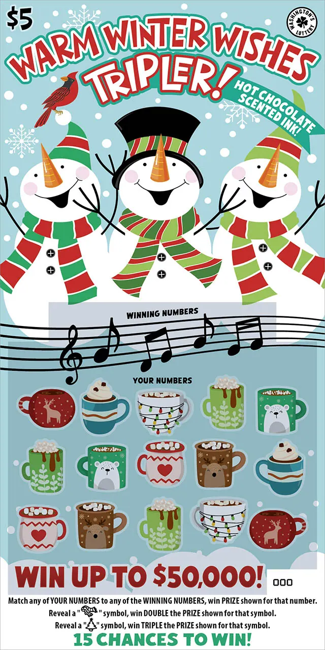 Warm Winter Wishes Tripler! $5 Washington scratch-off ticket