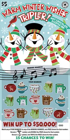 Warm Winter Wishes Tripler! $5 scratch-off ticket (image: Washington's Lottery)